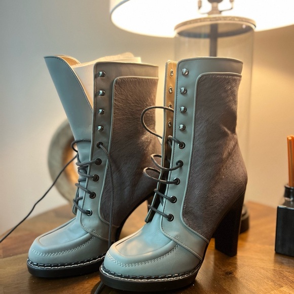 Proenza Schouler Vero Cuoio Gray and Brown Lace Up Boots - Picture 1 of 6